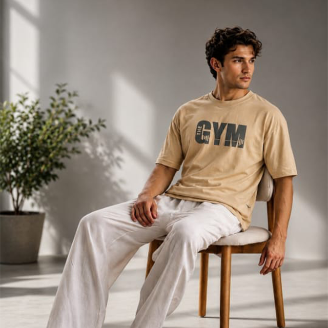 Men's Black 'GYM' Graphic Drop Shoulder T-Shirt - Image 2