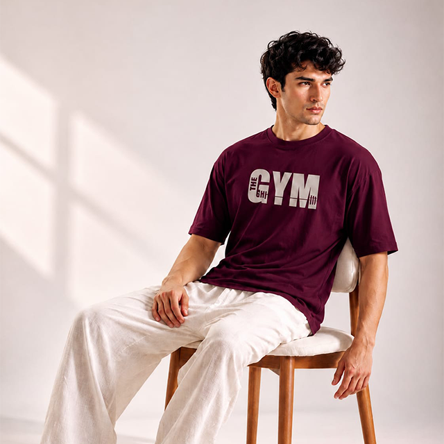 Men's Black 'GYM' Graphic Drop Shoulder T-Shirt - Image 3