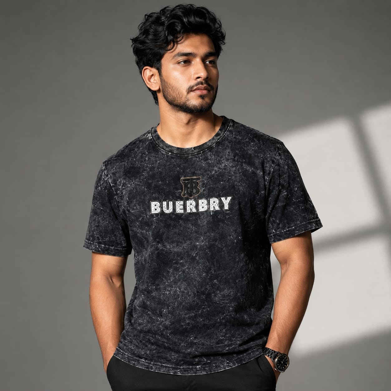 Premium Oversized Acid Wash 'BUERBRY' Graphic Tee - Image 2